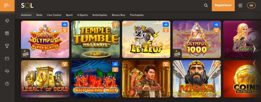 Spielen Sie beliebte Sol Casino Slots wie Gates of Olympus