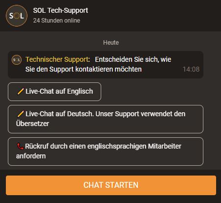 Kontaktieren Sie Sol Casino Support per Live-Chat oder Telefon